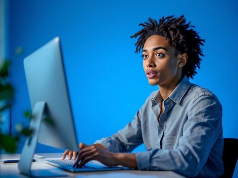 Personne concentrée devant un ordinateur