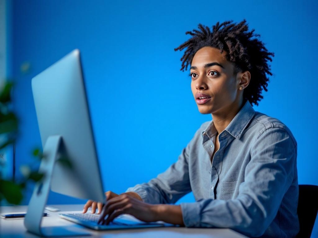 Personne concentrée devant un ordinateur