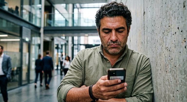 Homme concentré regardant son téléphone