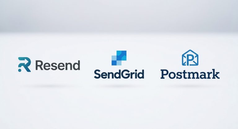 Logos Resend, SendGrid et Postmark sur fond clair