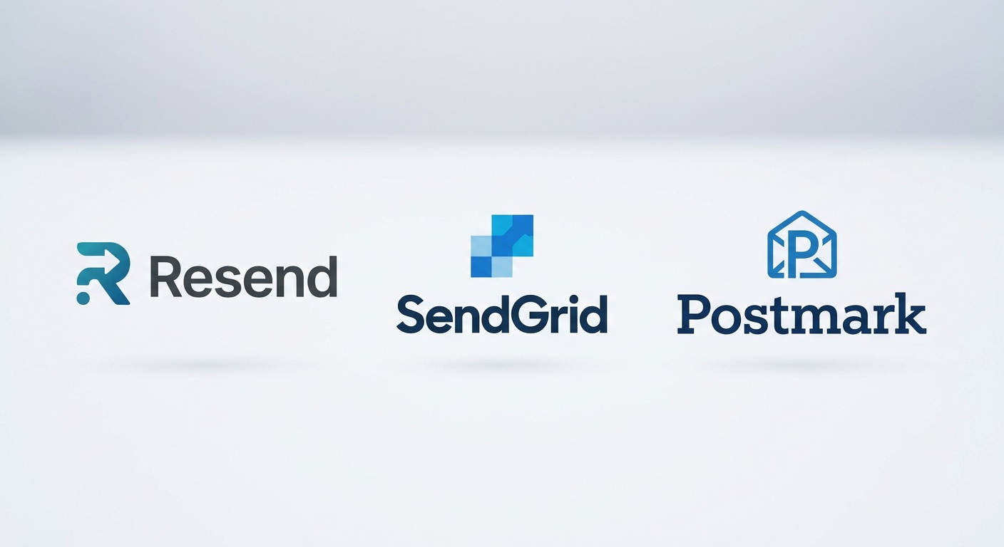 Logos Resend, SendGrid et Postmark sur fond clair