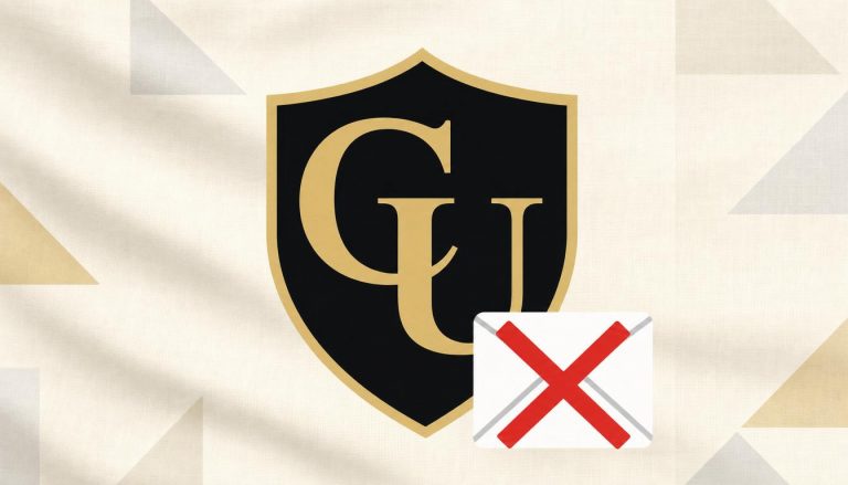 Logo GU avec enveloppe barrée rouge