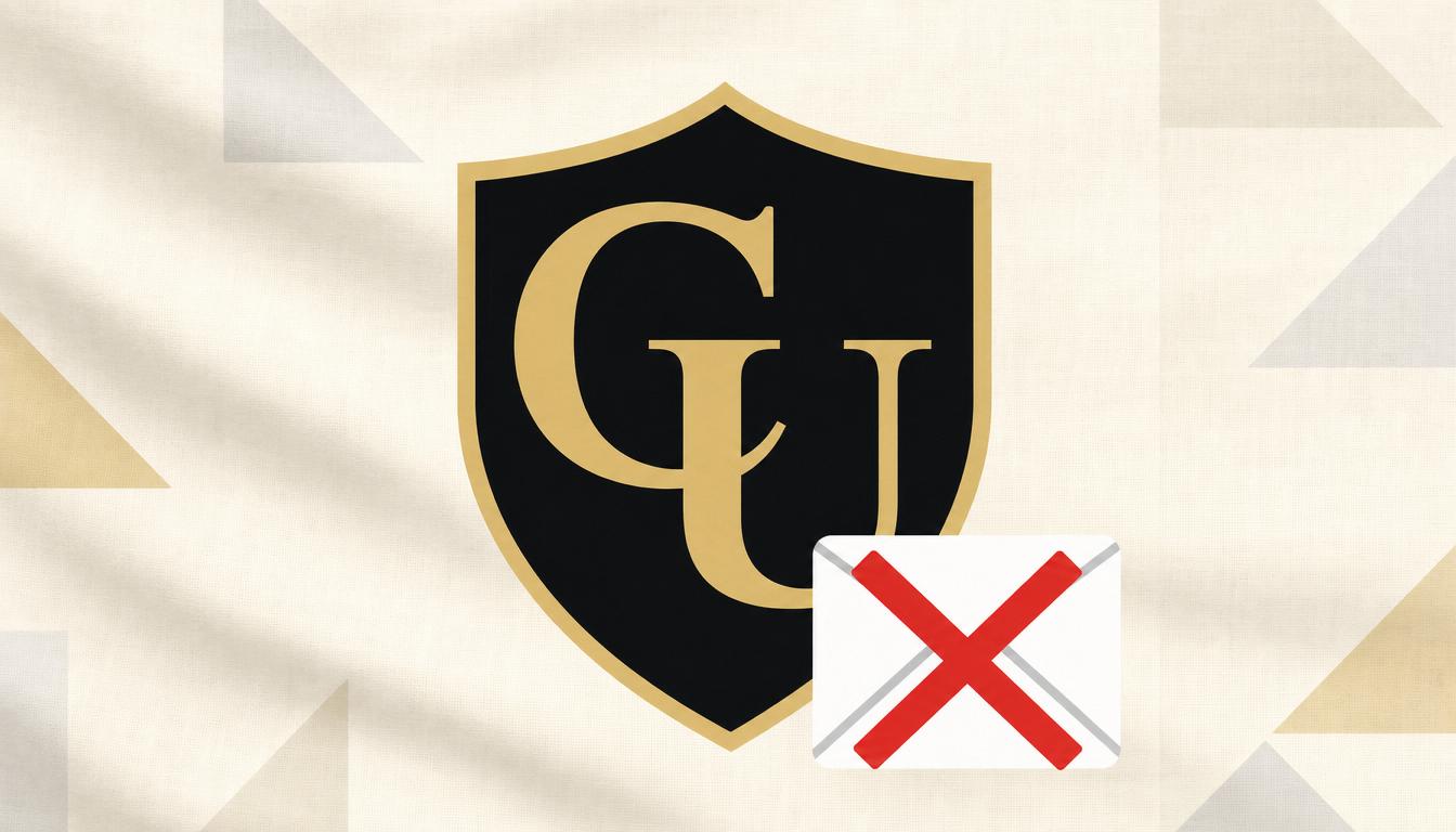 Logo GU avec enveloppe barrée rouge