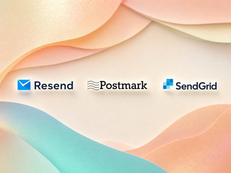 Logos Resend, Postmark et SendGrid sur fond pastel