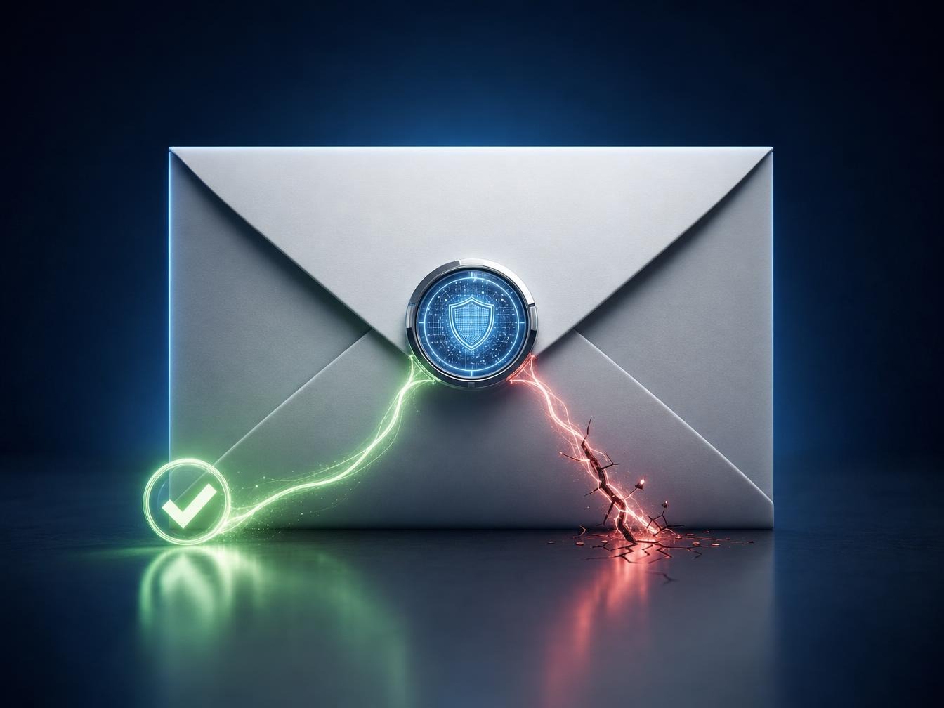 Enveloppe sécurisée avec bouclier et validation verte