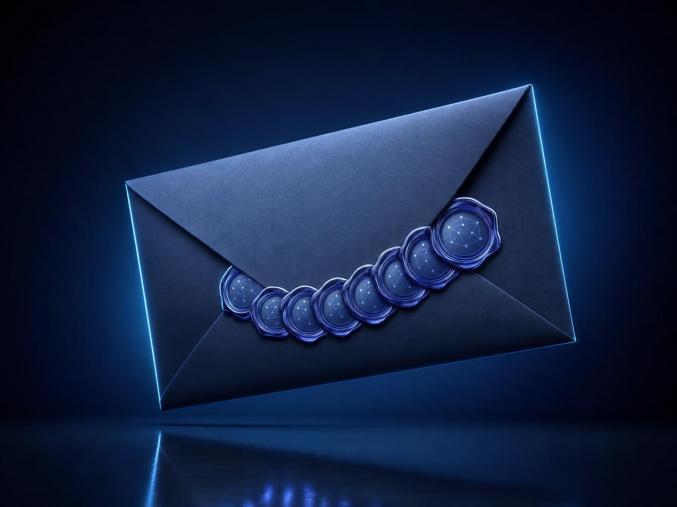 Enveloppe numérique scellée par cachets blockchain lumineux