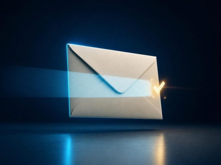 Enveloppe numérique avec coche de validation lumineuse