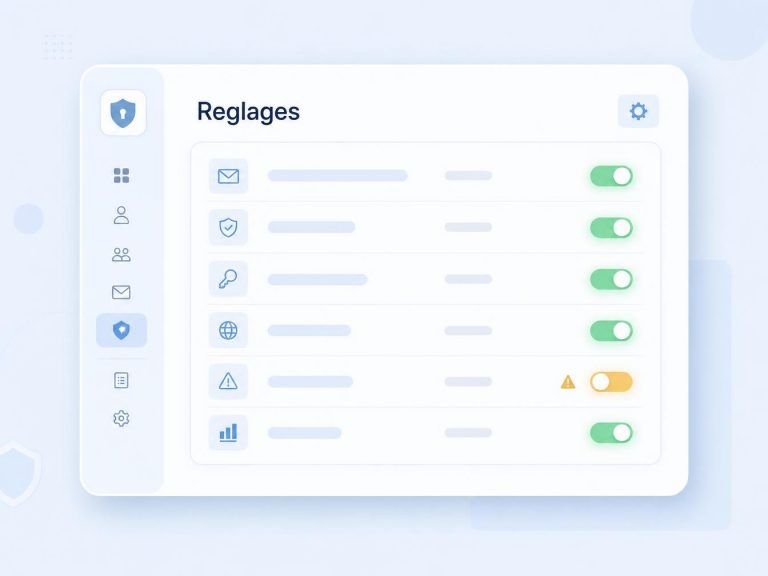 Interface de réglages avec options de sécurité activées