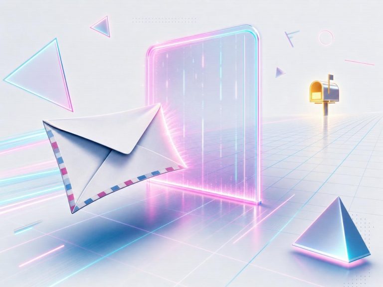 Enveloppe traversant portail numérique vers boîte aux lettres