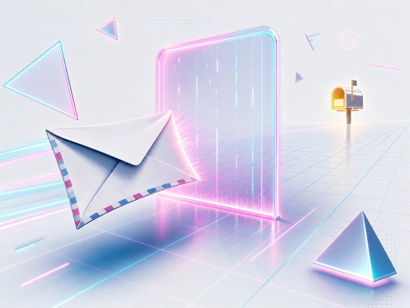 Enveloppe traversant portail numérique vers boîte aux lettres